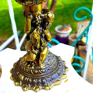 Amber glass and brass Lamb and Angel